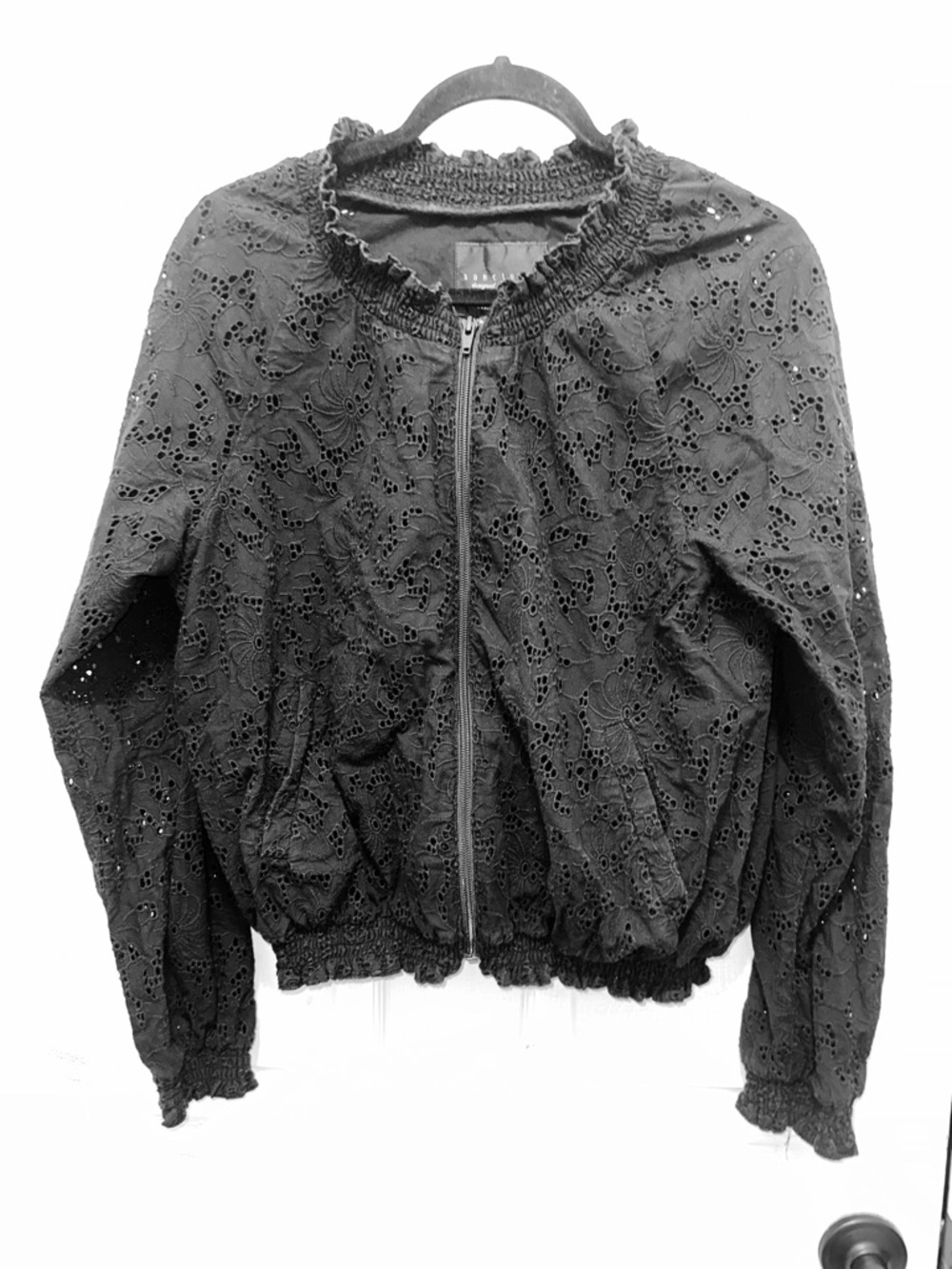 Sanctuary Black Eyelet Zip-Up Bomber Jacket